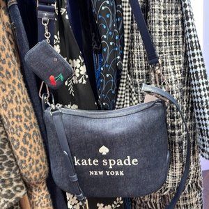 Kate Spade Rosie Cherry Embroidered Denim Crossbody Bag Blue Multi